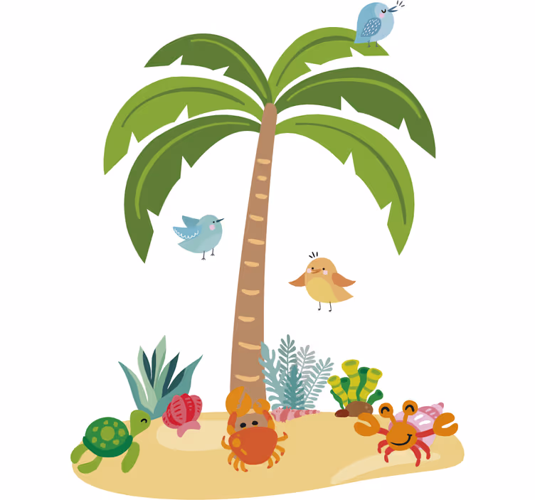 Children room roller blind palm trees and sea animals - TenStickers