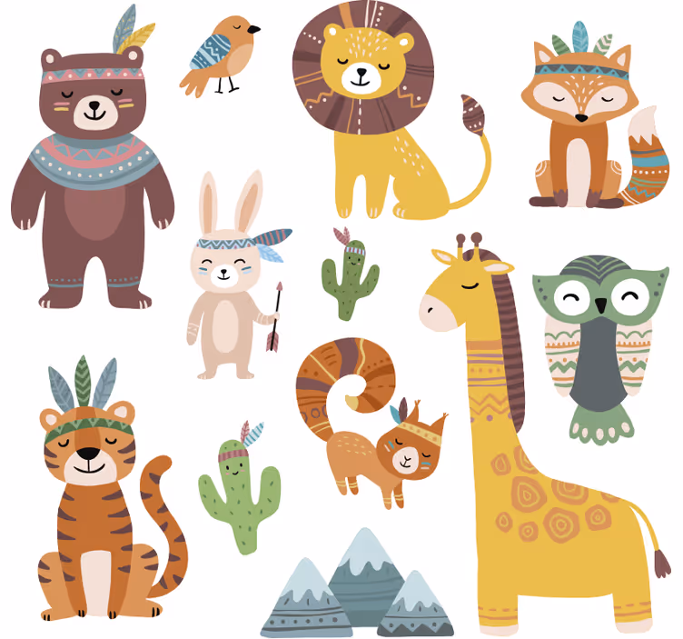 Children room roller blind with playful tribal animals - TenStickers
