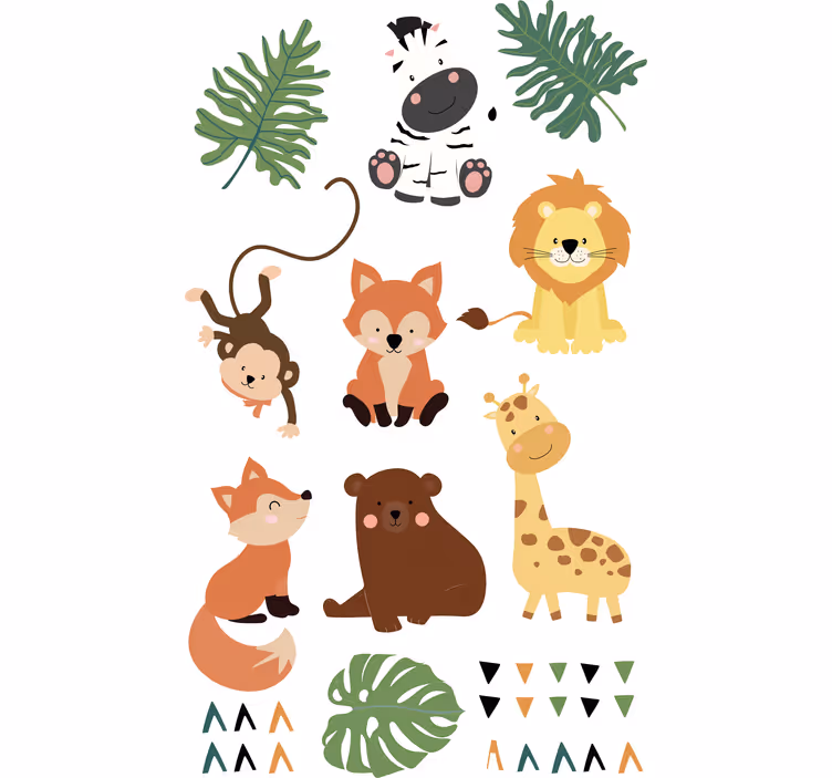 Children room roller blind cute wild animals and leaves - TenStickers