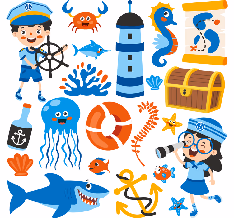 Children room roller blind pirate and sea life - TenStickers