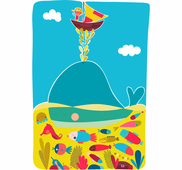 Children room roller blind whale mural design - TenStickers