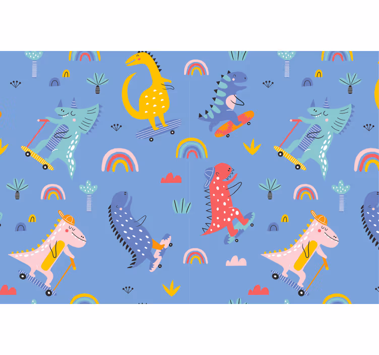 Children room roller blind with cute skater dinosaurs - TenStickers