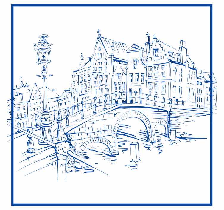 Kitchen roller blind delft blue canal houses - TenStickers