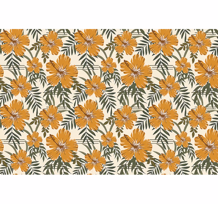 Orange roller blind with yellow tropical flowers - TenStickers