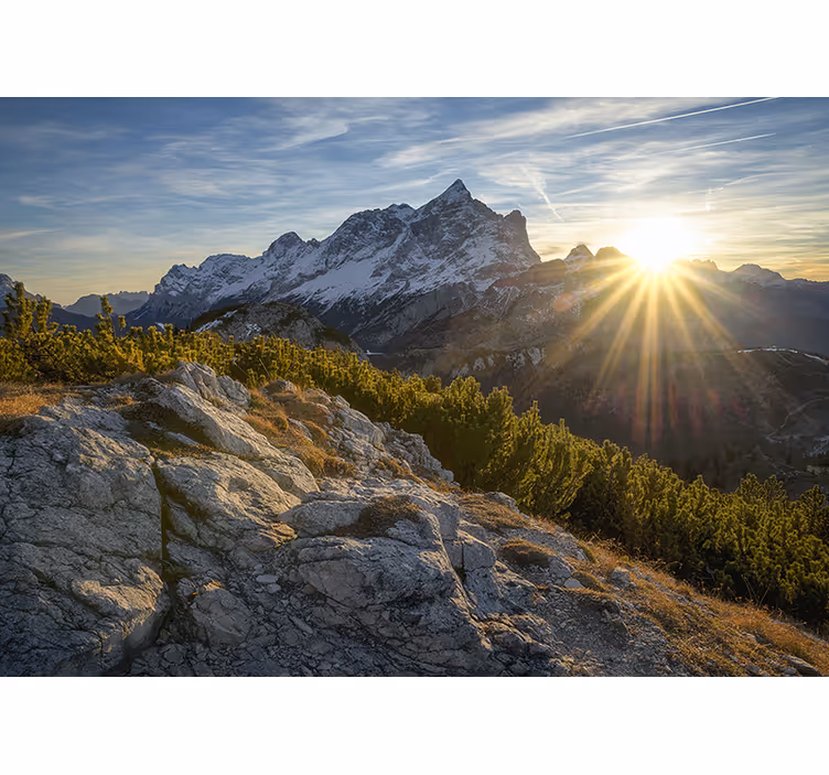 Bedroom roller blind sunlit mountain view - TenStickers
