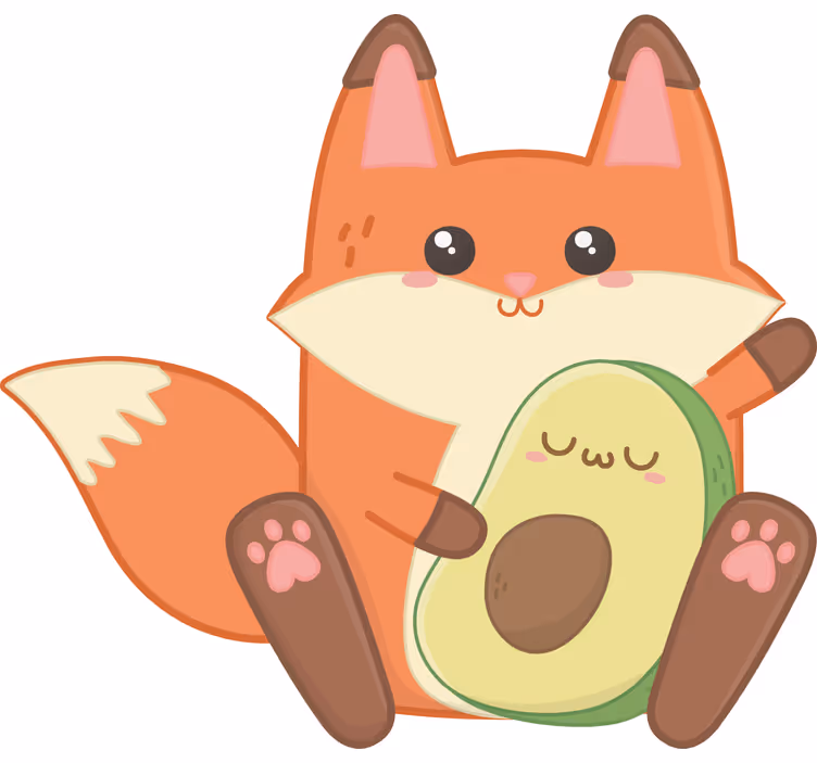 Kawaii fox with avocado children room roller blind - TenStickers