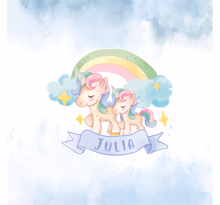 Happy unicorns on a rainbow children room roller blind - TenStickers