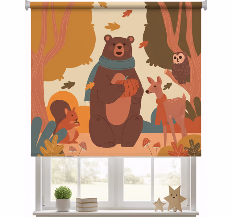 Happy animals in autumn forest children room roller blind - TenStickers