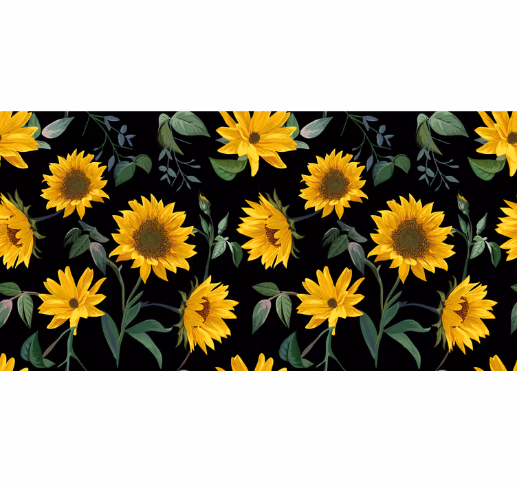 Black roller blind with sunflowers on black background - TenStickers