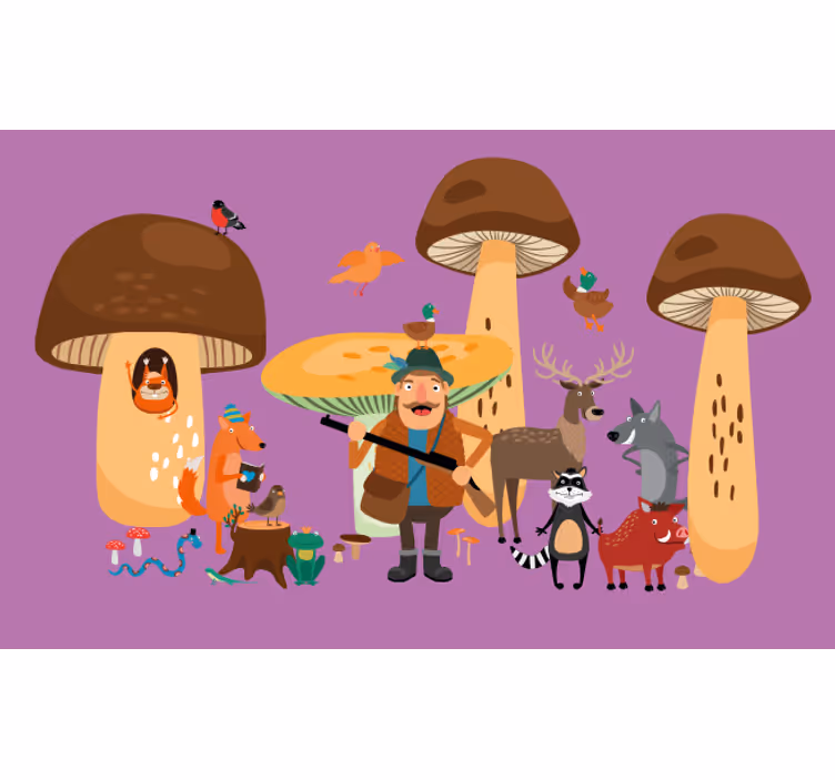 Fun roller blind birds in a mushroom forest - TenStickers
