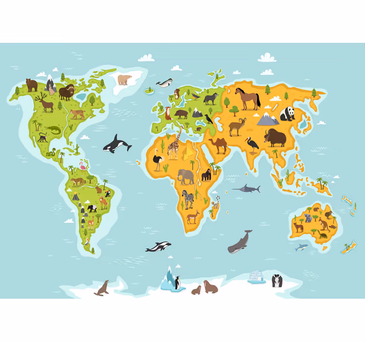 World map roller blind kids' fauna and flora - TenStickers