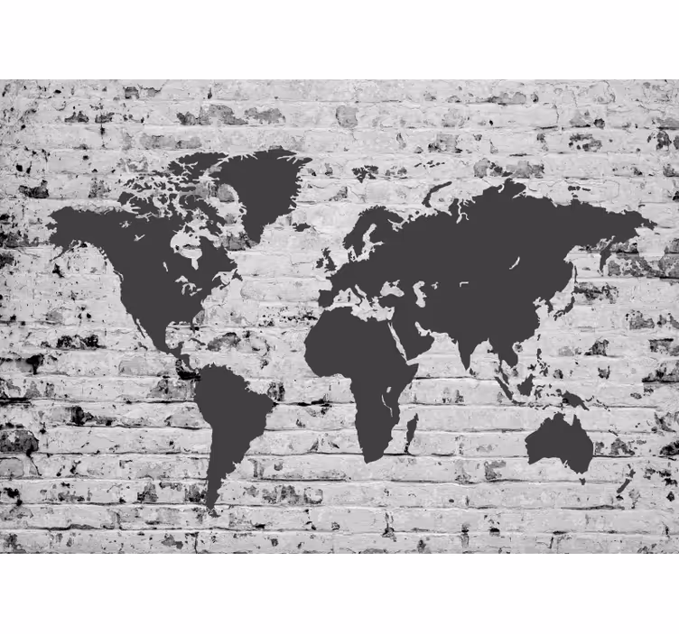 World map roller blind white brick mural design - TenStickers
