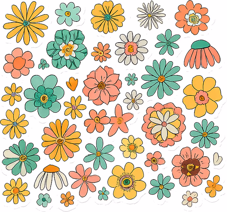 Flower roller blind colorful retro 70s floral design - TenStickers