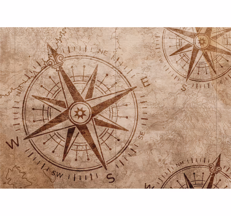 Rustic roller blind warm-toned vintage paper compass - TenStickers