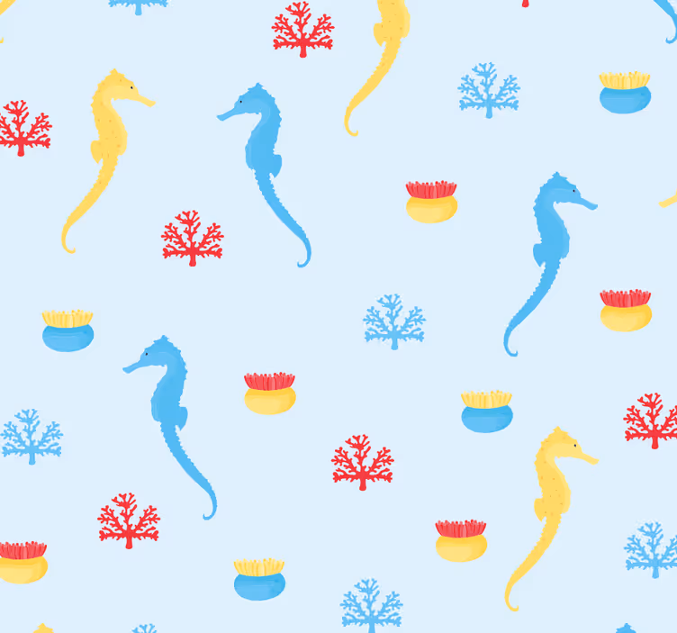 Teenage bedroom roller blind seahorse and coral - TenStickers