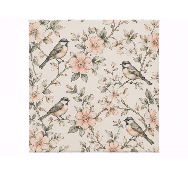 Orange roller blind with birds and flowers pattern - TenStickers