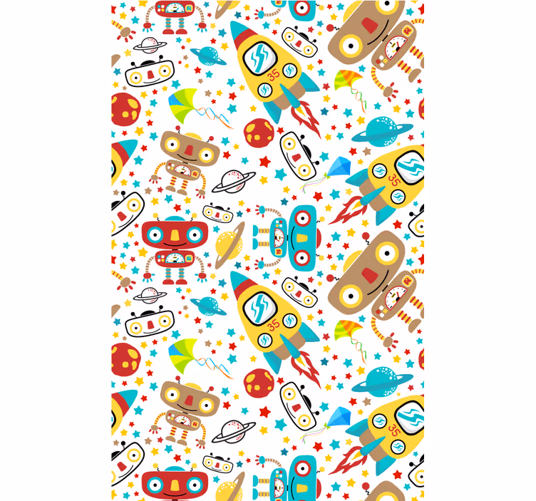 Rocket robots adventure children room roller blind - TenStickers