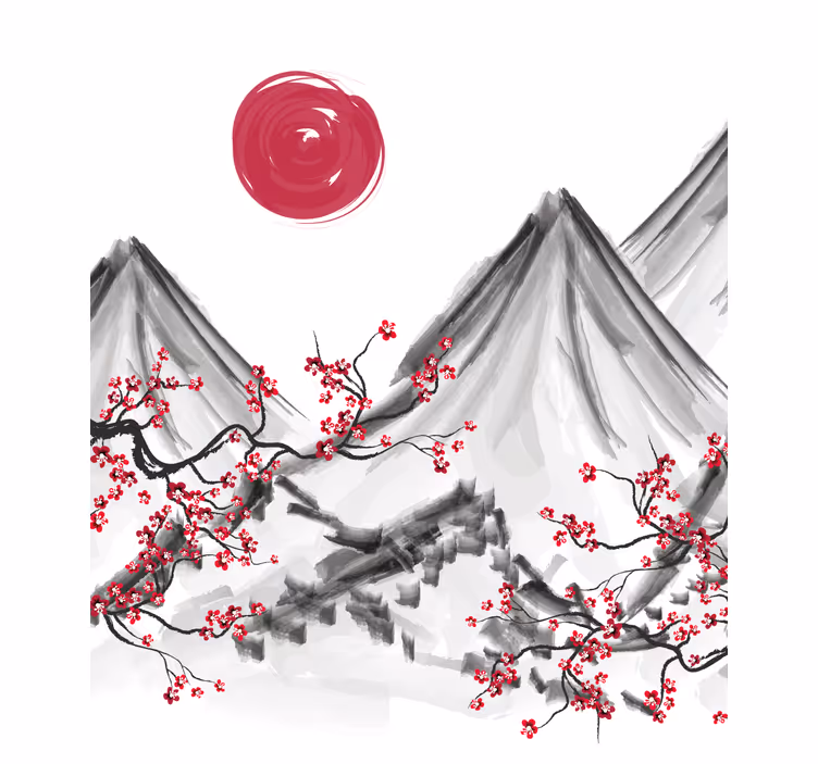Japanese style red sun Blind painting - TenStickers