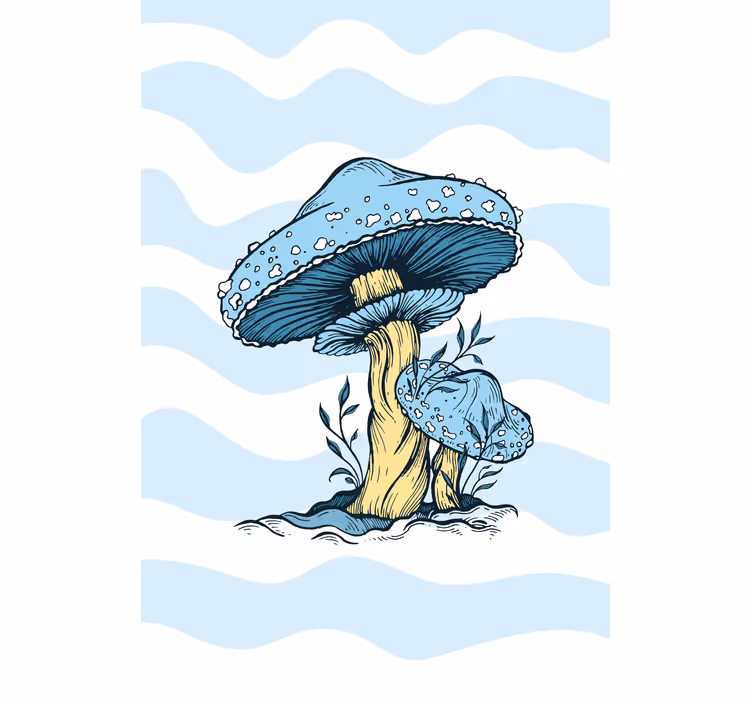 Blue mushrooms flowers and plants roller blind - TenStickers