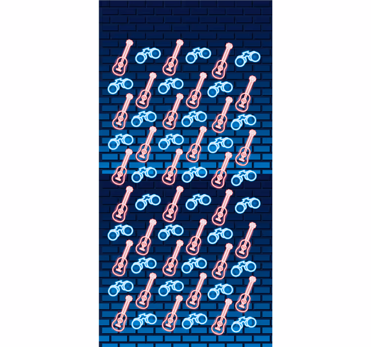 Guitars pattern in neon style Living room blind - TenStickers