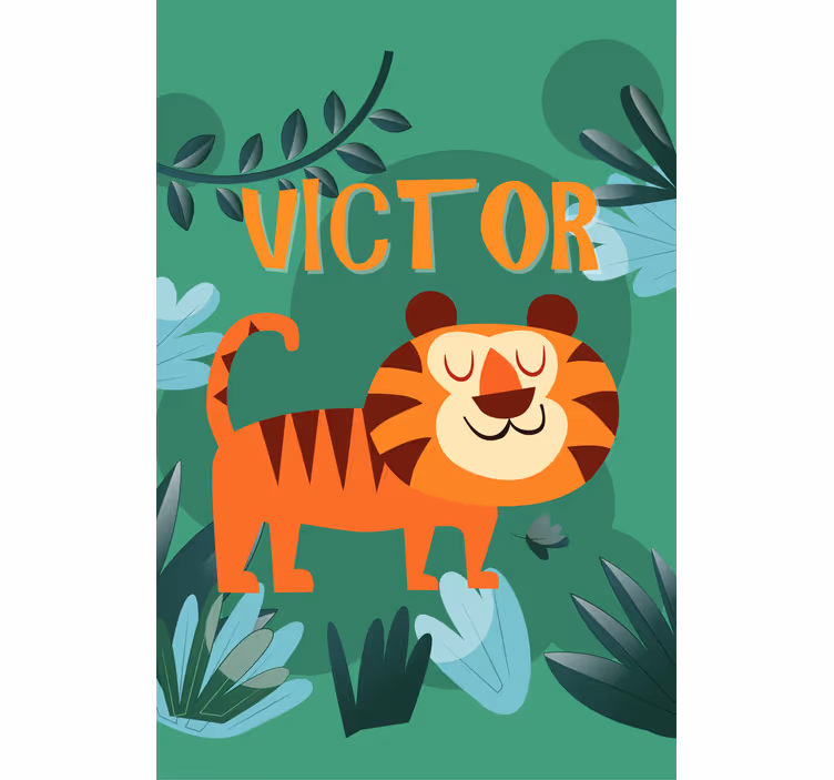 Happy tiger with name children room roller blind - TenStickers