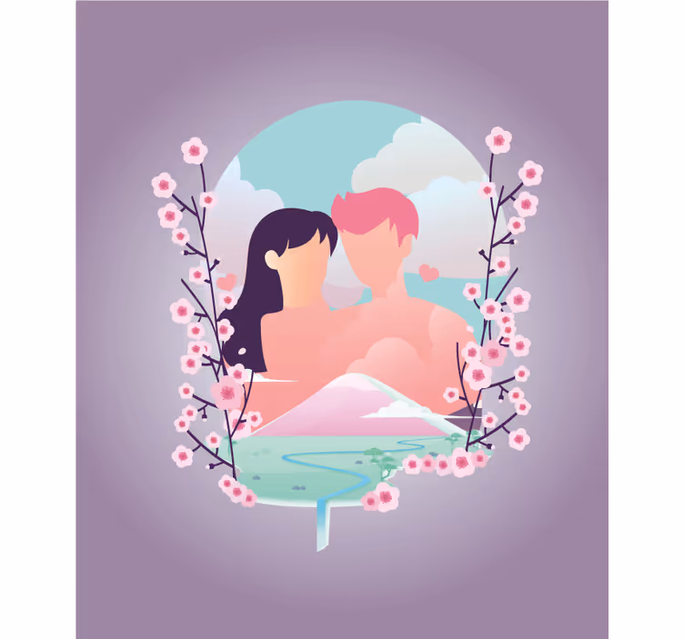Anime couple colorful view roller blind - TenStickers