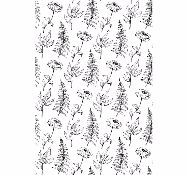 Flowers and plants roller blind floral monochrome design - TenStickers