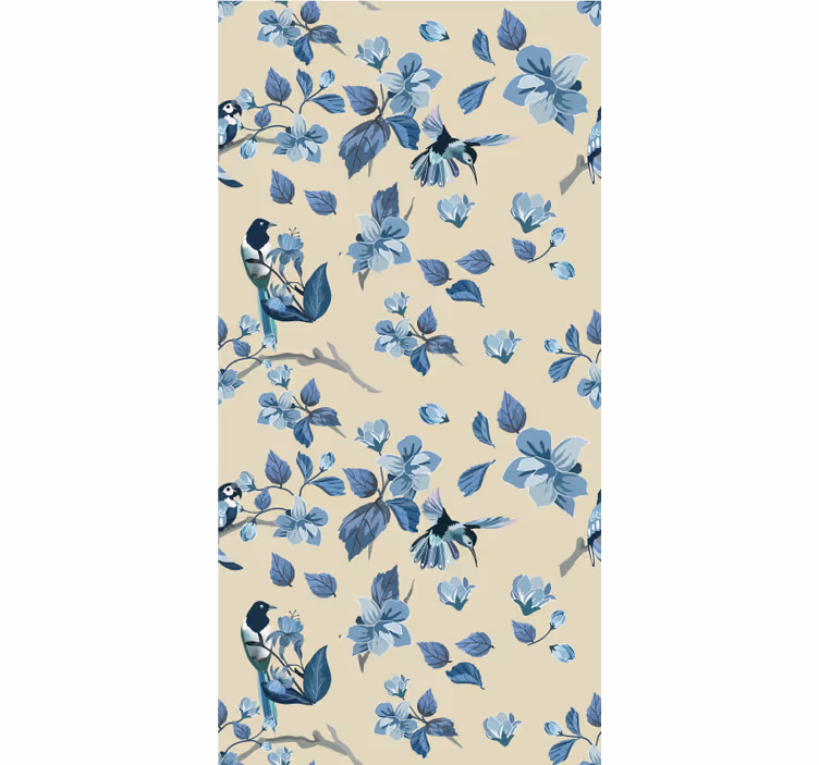Blue birds and leaves flowers and plants roller blind - TenStickers