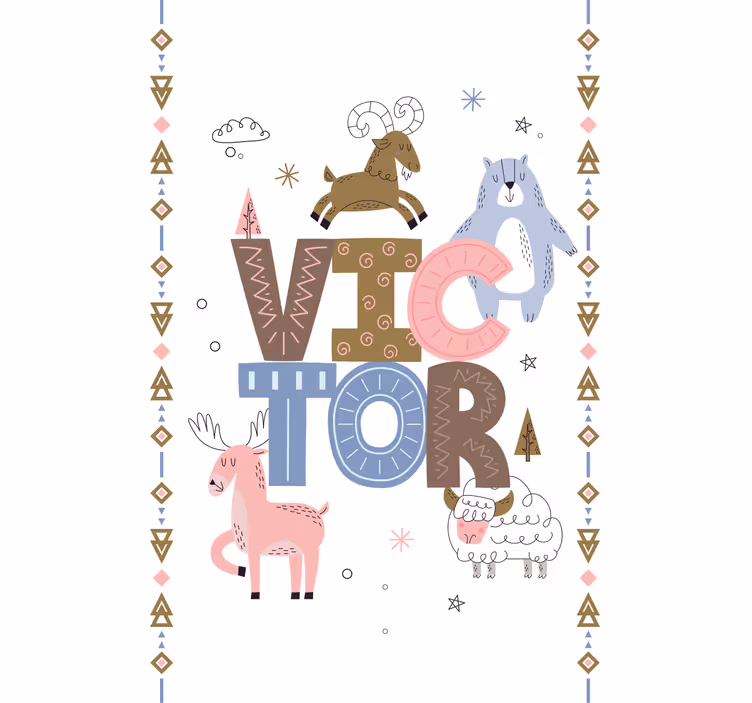 Kids animal design with name scandinavian roller blind - TenStickers