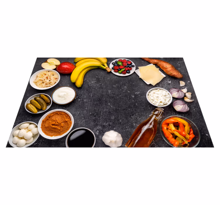 Modern placemats with red bowl ingredients - TenStickers
