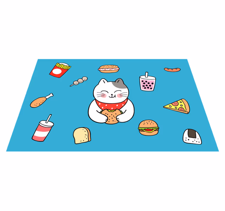 Children placemats cute cat eating - TenStickers