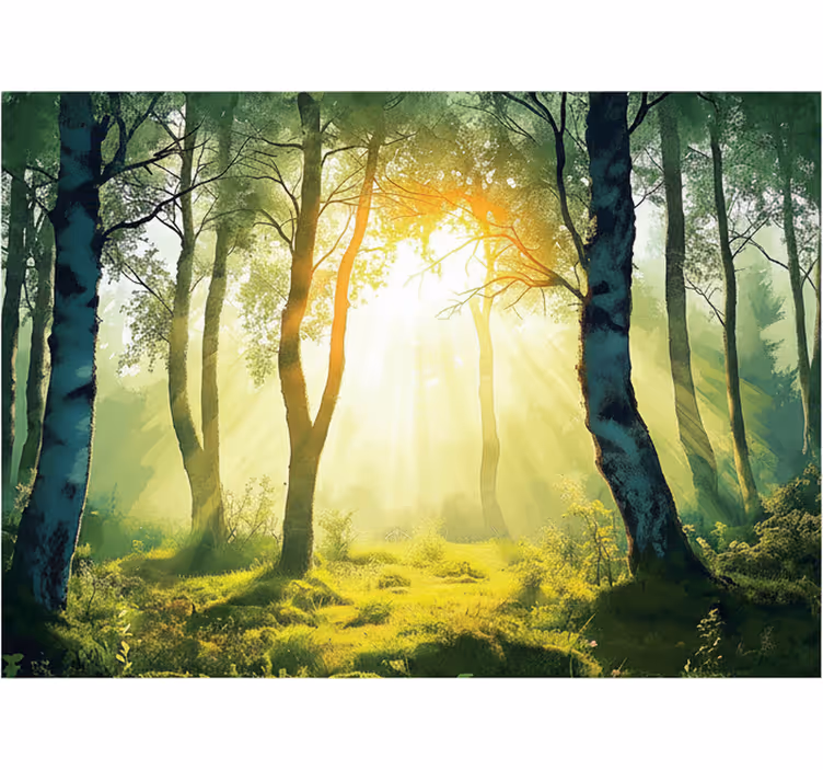 Forest wall mural sunlit birch design - TenStickers