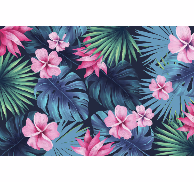 Jungle wall mural with tropical leaves and flowers - TenStickers
