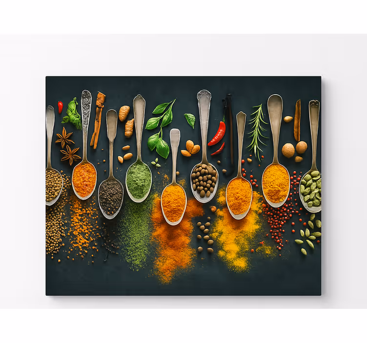 Kitchen mural featuring spices on spoons - TenStickers