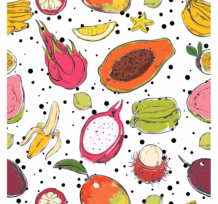 Kitchen mural featuring a sketch of colorful exotic fruits - TenStickers