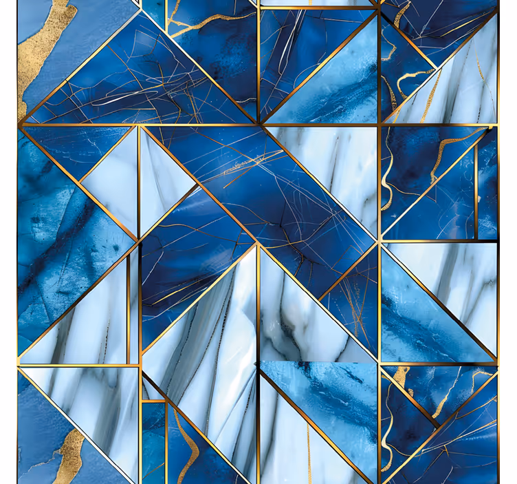 Kitchen mural geometric blue marble with gold effect - TenStickers