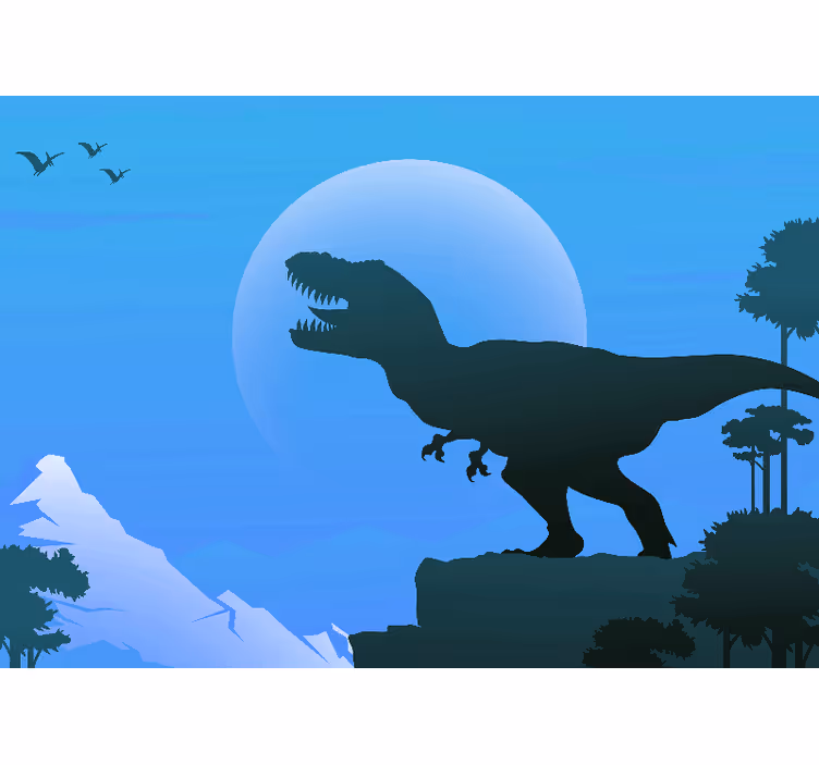 Blue wall mural featuring an angry t-rex roaring - TenStickers
