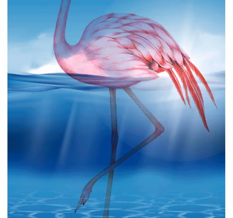 Blue wall mural featuring underwater flamingo design - TenStickers