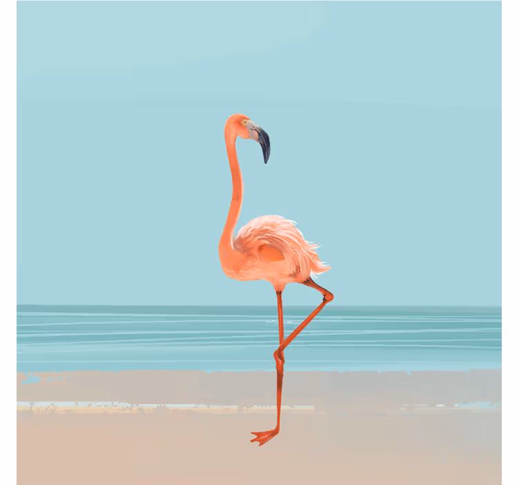 Blue wall mural flamingo scene on sand - TenStickers