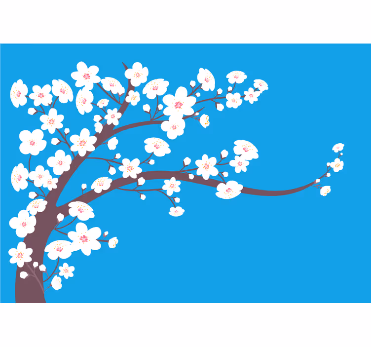 Blue wall mural featuring white flowers on blue - TenStickers