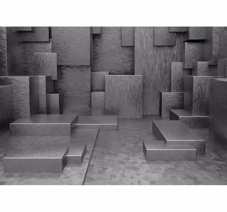 Gray wall mural geometric abstract blocks - TenStickers