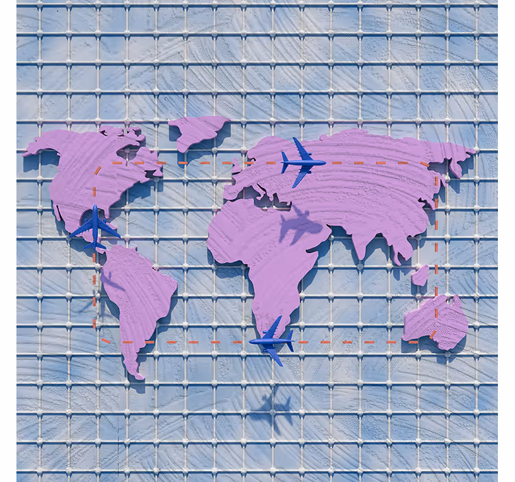Purple wall mural featuring an artistic world map - TenStickers