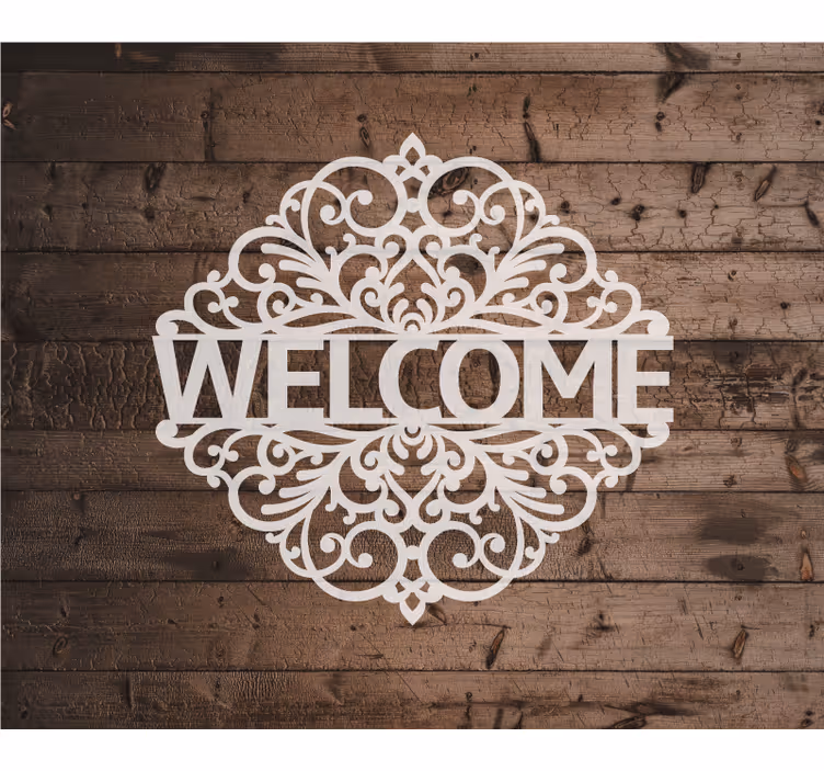 Entrance wall mural welcome wooden texture - TenStickers