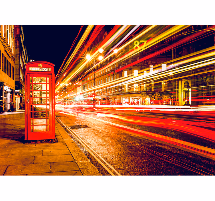 Red wall mural iconic london night scene - TenStickers
