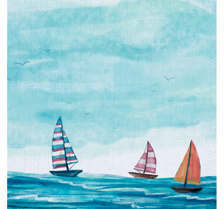 Blue wall mural with a row of sails in blue tones - TenStickers