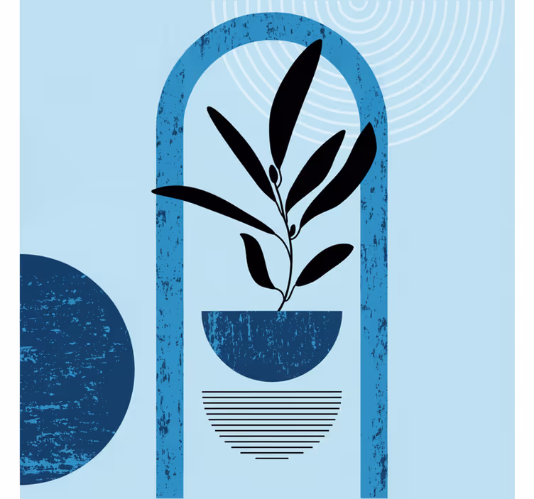 Blue wall mural with trendy minimal abstract shapes - TenStickers