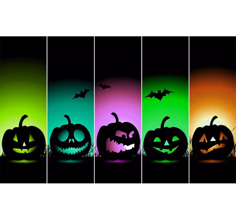 Halloween mural with jack-o'-lantern faces - TenStickers
