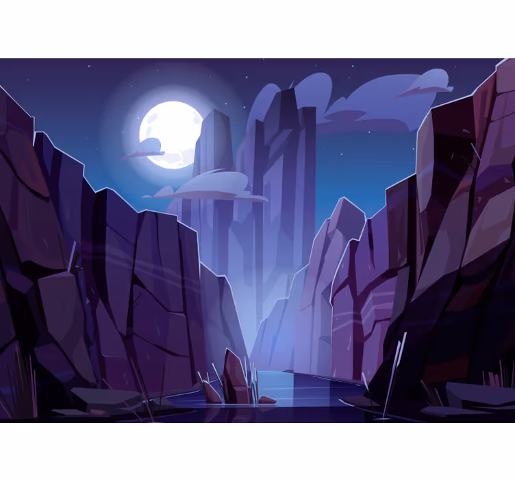 Mountain river in canyon at night wall mural - TenStickers