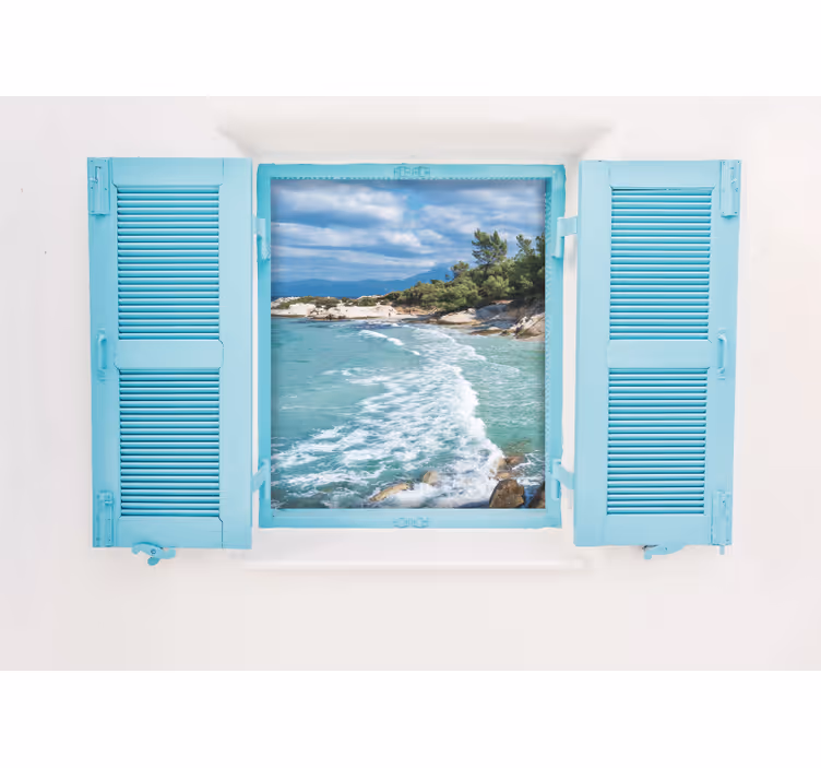 Tranquil coastal window view sea mural - TenStickers