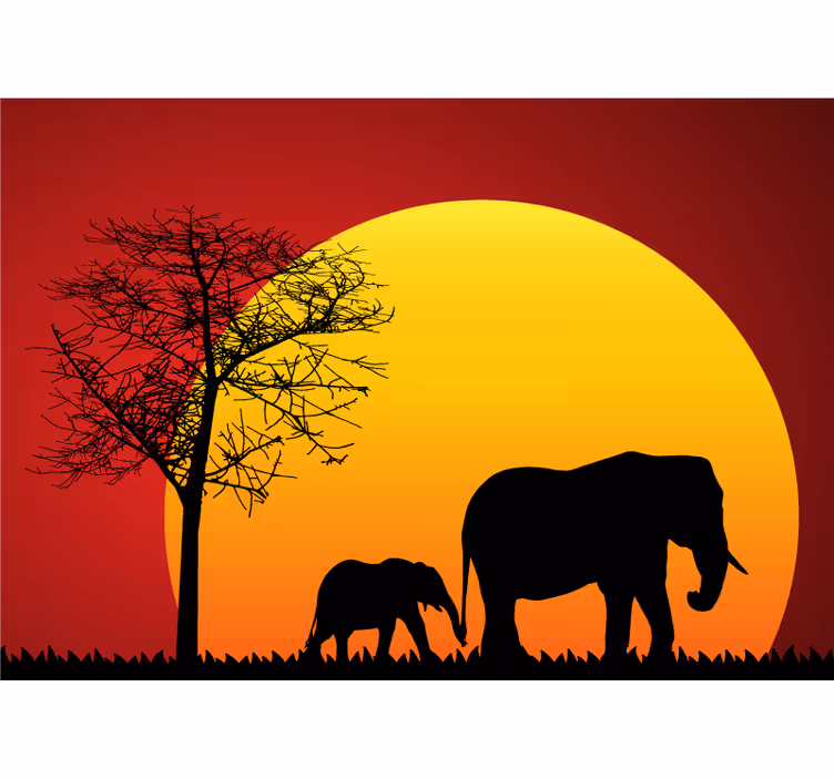 Elephants during Dusk animal wall mural - TenStickers